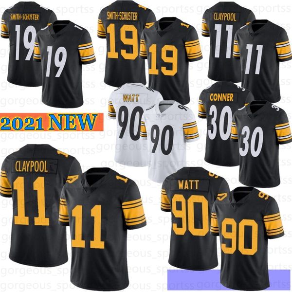 

11 chase claypool 19 juju smith-schuster men football jersey 90 t.j. watt fitzpatrick devin bush troy roethlisberger polamalu 2021 new, Black;red
