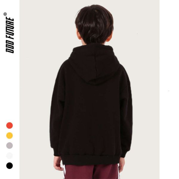 

children's sweater with plush thickened odd men's and women's pocket hooded pullover long sve solid color simple wind big chi, Black