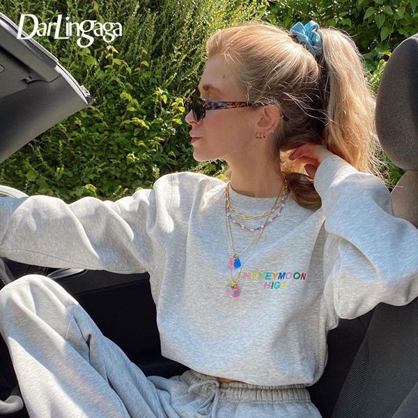 

darlingaga casual loose letter embroidery sweatshirt harajuku long sleeve pullovers autumn winter women sweatshirts clothes, Black