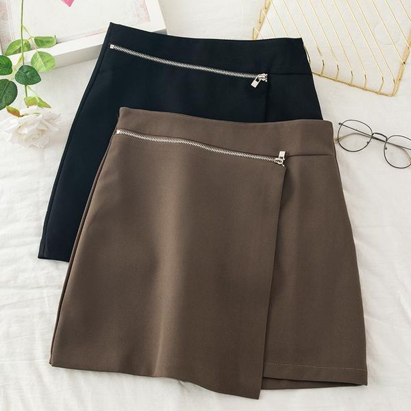 

2020 autumn and winter new female korean style high waist temperament irregular design zipper skirt bag hip skirt1, Black