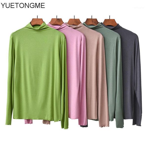 

semi turtleneck fitness t shirt women autumn winter clothing long sleeve solid slim basic tees female t-shirt bt1891, White