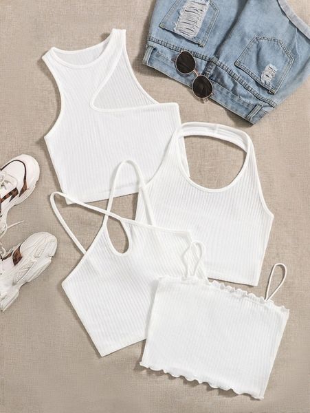 

4pcs solid ribbed knit v2ig#, White