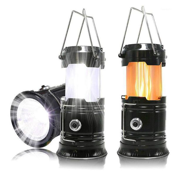 

portable lanterns 3 in 1 solar camping lamp usb rechargeable outdoor tent light flame lantern collapsible emergency lighting1