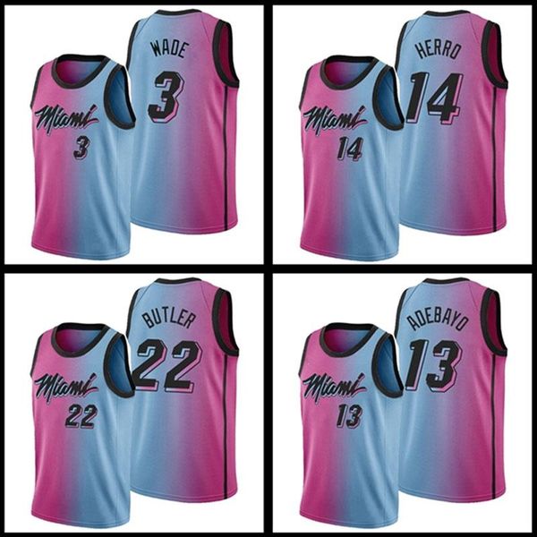 

22 jimmy tyler butler dwayne dwyane 3 wade herro wade 13 bam goran adebayo kendrick dragic nunn miami heats city basketball jerseys, Black;red