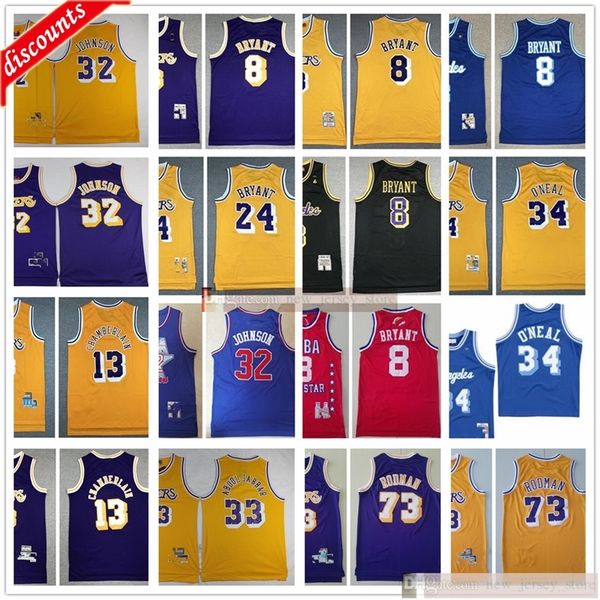 

retro vintage basketball kareem 32 johnson 33 abdul jabbar jerseys dennis 13 chamberlains 73 rodman shaquille 34 o'neal jerseys, Black;red