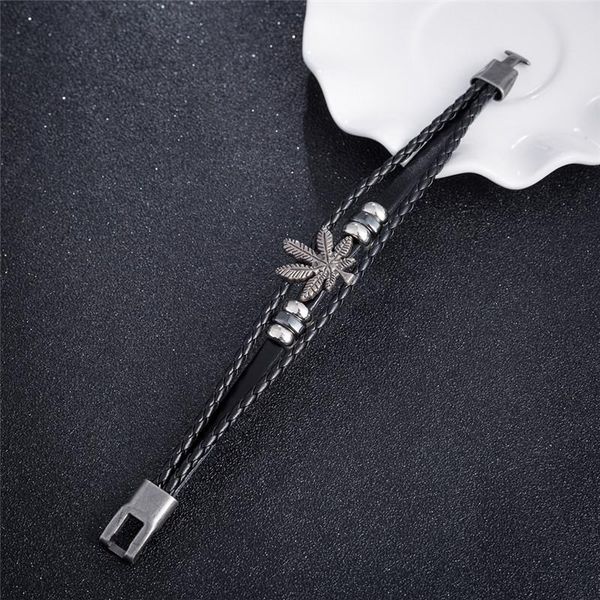 

charm bracelets 21cm bracelet 3 strands rope handmade leather friendship wristband leaf surfer black womens and mens, Golden;silver