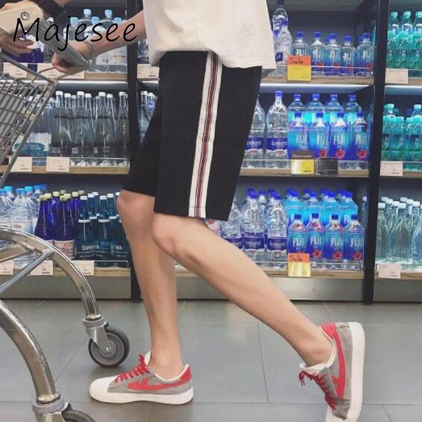 

men's shorts hip-hop harajuku men casual mens striped short loose breathable thin male fashion korean style elastic waist trendy, White;black