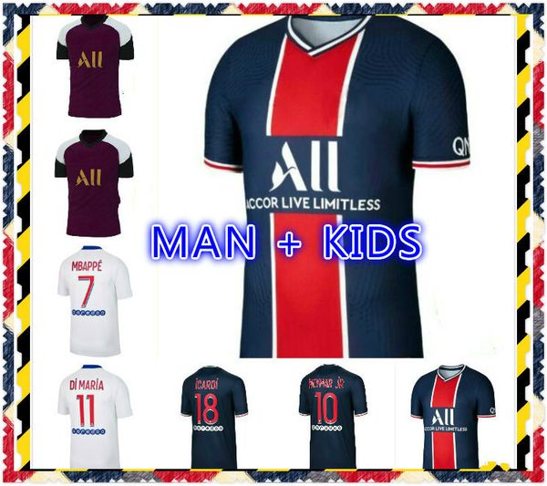

verratti di maria 2020 2021 mbappe maillots de football icardi marquinhos soccer jersey herrera t.silva verratti 4th men kids uniform mail, Black;yellow