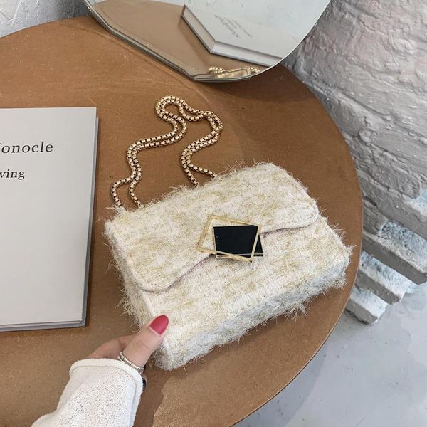 

shangxin bag women's fashion in autumn 2021 wool small square bag cotton one shoulder cross small square bags