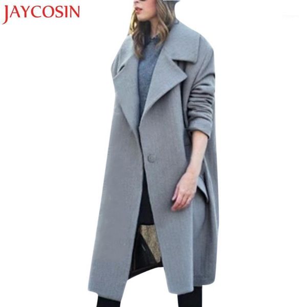

klv womens winter lapel wool coat button trench jacket female loose plus overcoat notched long outwear dropship dec.11, Black