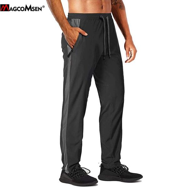 

magcomsen summer joggers mens lightweight quick dry sports pants gym bodybuilding running track trousers exercise workout pants, Black
