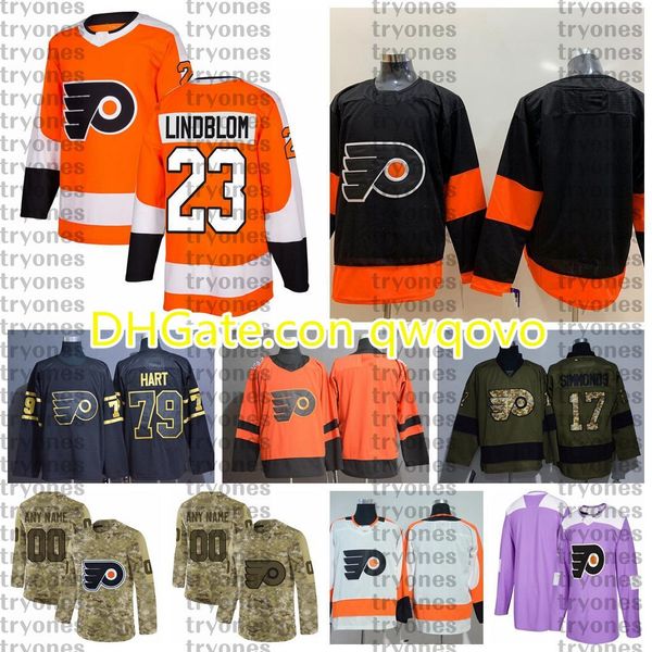 

2021 customize #23 oskar lindblo philadelphia flyers jerseys golden edition camo veterans day fights cancer custom stitched hockey jerseys, Black;red
