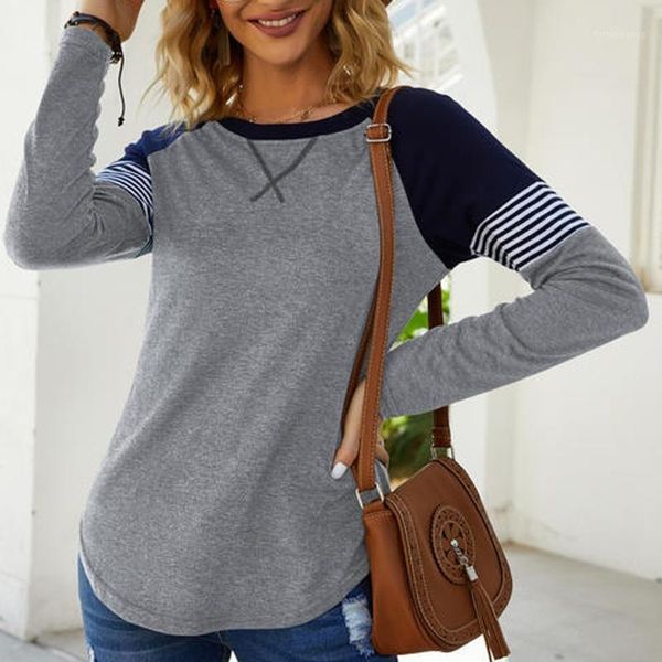 

2020 women elegant o-neck blouse shirts vintage loose print long sleeve female plus size pullover color block streetwear c181, White