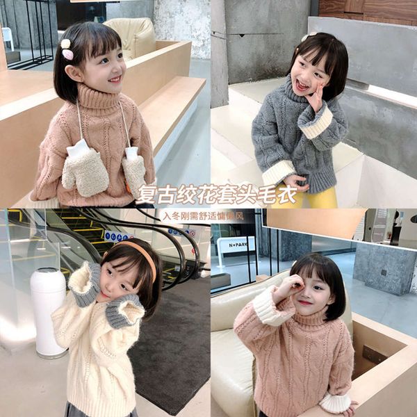 

wear winter thickened new baby's korean t-shirt children's girl's sve stitching turtleneck sweater, Blue