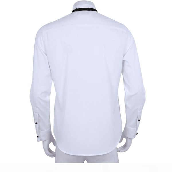 

tiaobug men long sleeve slim fit solid color casual tuxedo dress shirts with bow tie white business formal wedding party shirt, White;black
