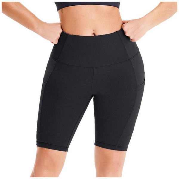 

womens high waist solid workout yoga shorts with 2 hidden pockets tight shorts yoga frauen workout fitness sportwear1, White;red