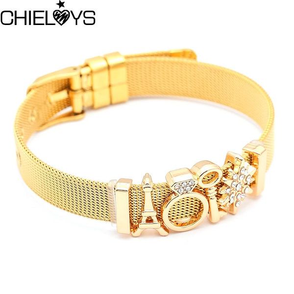 

link, chain chieloys jewelry gold stainless steel bracelets & bangles female crown flower charm bracelet for women, Black