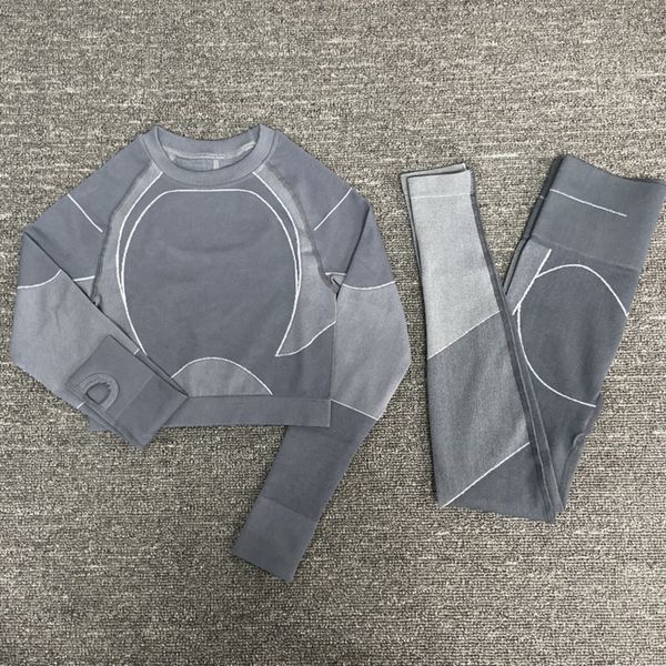 

seamless workout yoga sets female sport gym suit wear running clothes women fitness sport yoga suit long sleeve + leggings c0122, Gray