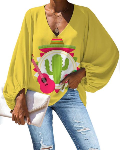 

mexican cactus print long sleeve loose waist pullover chiffon patchwork dress order, Black;gray