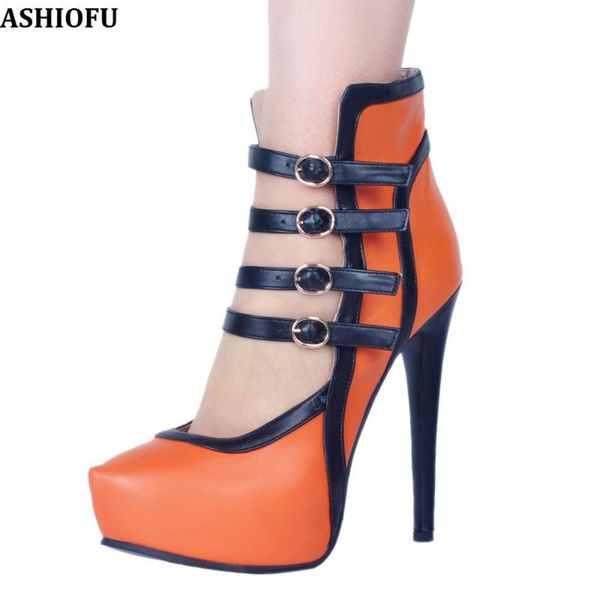 

ashiofu handmade нового дамы высокий каблук насосы четыре пряжка ремней sexy платформа клуб партия ботинок платье вечер мода лодочка, Black