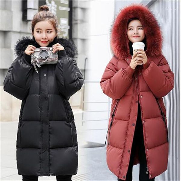 

fall winter new women's padded jacket slim mid-length loose hooded parkas coat1, Black