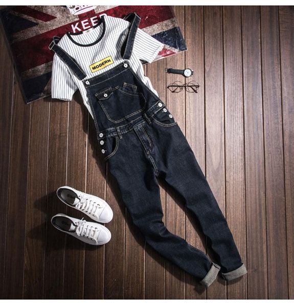 

men's jeans fashion blue jumpsuit denim hip-hop big pocket trousers pants clothes