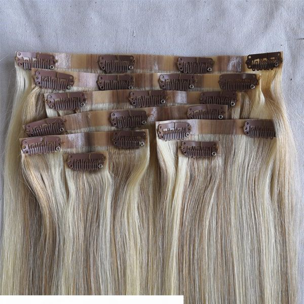 

pu skin seamless clip in human remy cuticle hair extensions 120grams set 8pcs set new hair style, Black