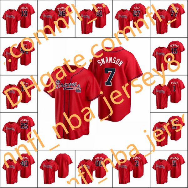 

#13 ronald acuna jr. 7 dansby swanson 5 dale murphy men women youth custom red 2020 replica alternate jersey, Blue;black