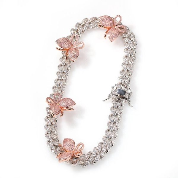 

iced out cuban chain bling butterfly necklace for men women fashion cubic zirconia hip hop jewelry gifts h bbypti, Silver