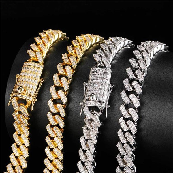 12 mm kubanische Gliederkette Halskette Iced Out CZ Gold versilbert Herren Goldkette 18 Karat Gold kubanische Gliederkette