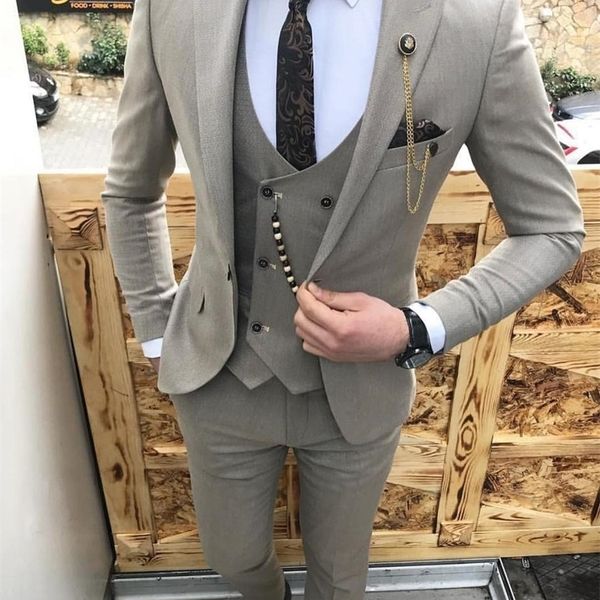 

men suit slim fit 3 piece grey casual prom tuxedos groom peaked lapel business for wedding suits men (blazer+vest+pant) 201106, White;black