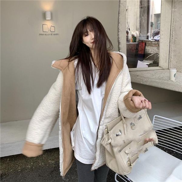 

2020 new autumn winter solid color ladies faux fur coat thick warm women outwear female cotton coat, Black