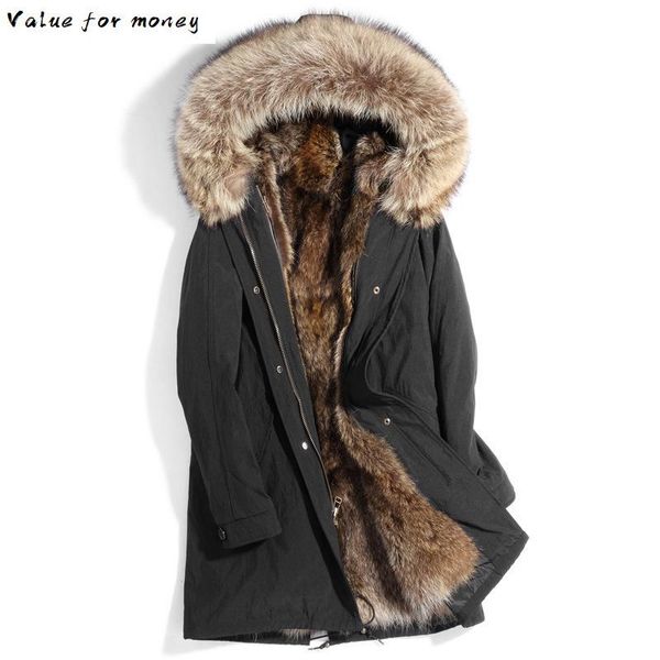 

new 2020 parka real fur coat men winter jacket warm raccoon fur liner long genuine coats parkas de hombre p182865102, Black