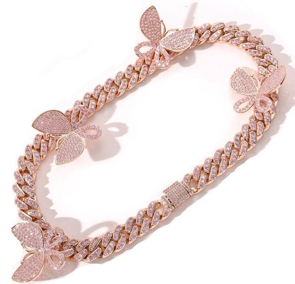 

copper choker electroplate diamond necklace made tennis iced hiphop 14k rop out butterfly 1m chain pink wmttu dh_garden, Silver