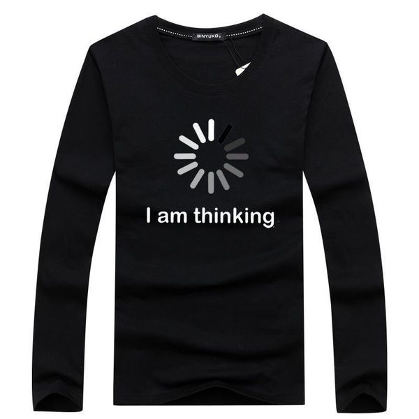 

hip hop men's long sleevet shirts summer brand casual o-neck short sleeve t-shirt mens i'm thinking funny printing men's tee, Black