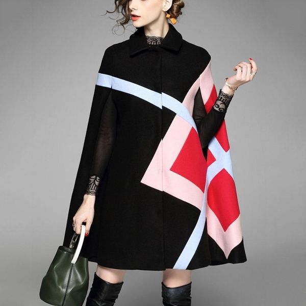 

temperament sleeveless woolen cloak coat, Black