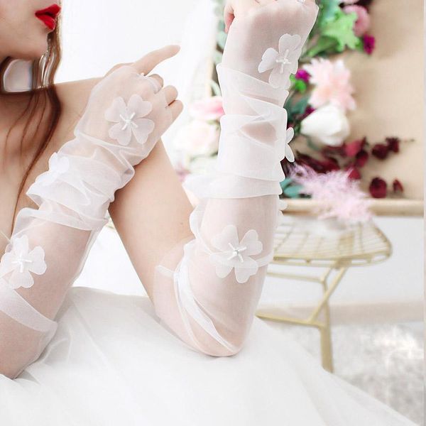 

tulle sheer gloves women white satin bowknot wedding long bridal gloves gants femme marriage lace gloves party dress glove h jllkvc