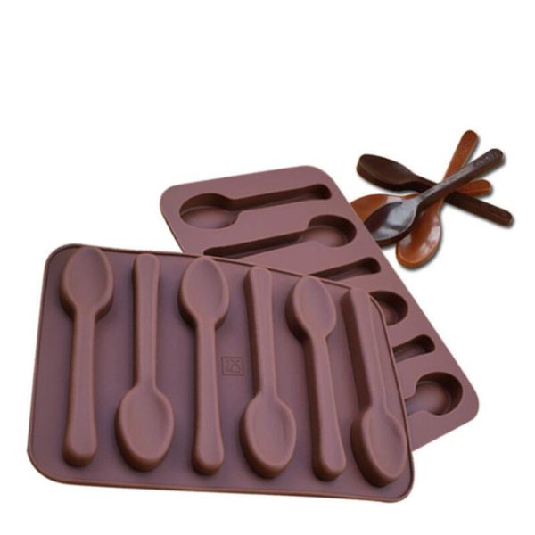 Non-stick Silicone DIY Cake Decoration Molds 6 Holes Spoon Shape Chocolate Molds Jelly Ice Baking Mould 3D Candy Mold LX4050