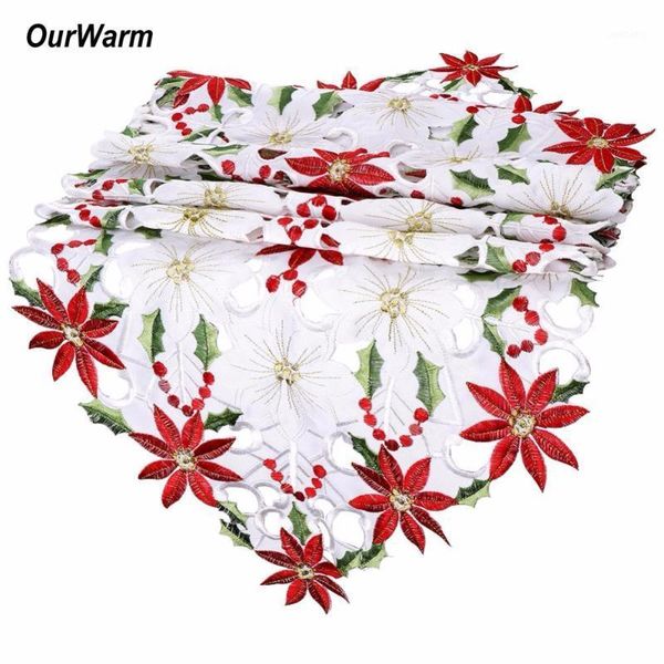 

table cloth ourwarm embroidered tablecloth cutwork floral poinsettia holly leaf linens wedding decoration home textile1