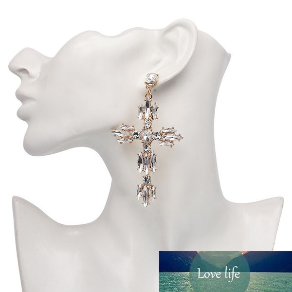 

sumeng new fashion crystal earing colorful jewelry unique trendy cross earrings for women large big statement earrings gift, Silver