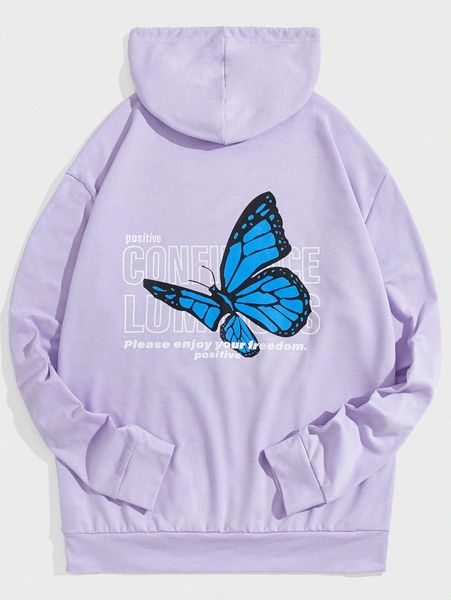

men letter & butterfly print sweatshirt p8fz#, Black
