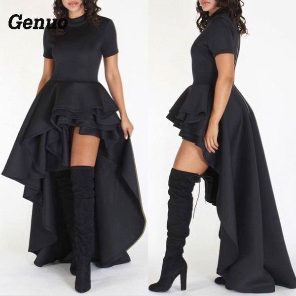 

genuo multi-layered ruffles long dress party nightclub irregular dresses 2020 autumn women zipper back big swing dresses1, Black;gray