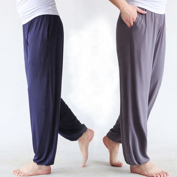 

men's casual long loose pants sleepwear comfy lightweight brethable modal trousers homewear pilates yoga pilates pants men, White;red
