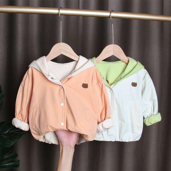 

baby spring and autumn korean girls wear cardigan on both sid fashion children's hooded little girl long sve coat, Black