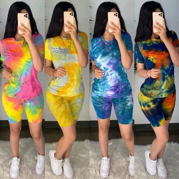 

casual tie dye two piece set women tracksuit fashion summer and biker shorts matching sets outfits sportswear new, Gray