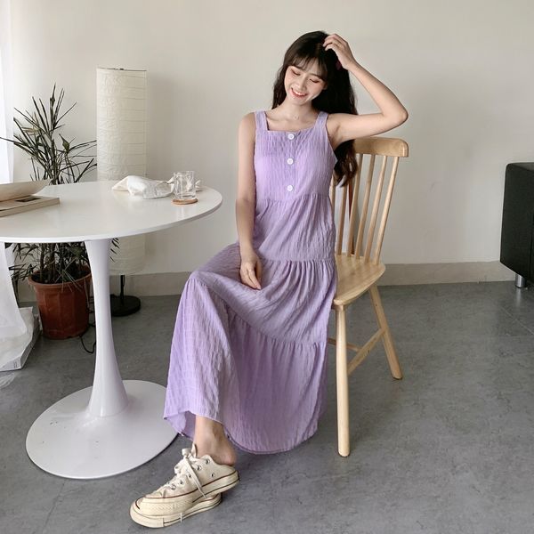 

2021 new summer korean style pure casual white fairy plied a-word dressed on the knee mid-middle in gown mid-long nightgown 7yf2, Black;gray