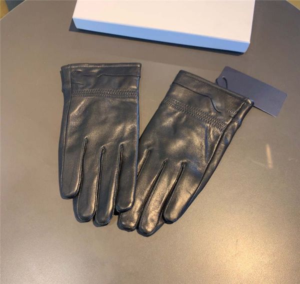 

winter warm mens sheepskin gloves luxury leather male five fingers gloves soft cashmere men mittens fashion brand with box, Blue;gray