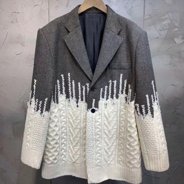 

ewq] 2020 autumn winter new patchwork full sleeved panelled loose fashion women knit padded suit jacket cosual gray coat qj741, Black;brown