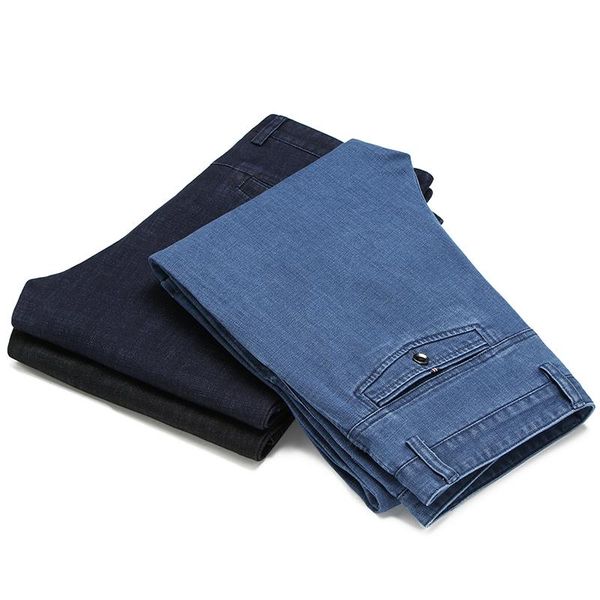 

new fashion business casual men jeans classic blue black stretch denim trousers spring regular straight pants male brand clothes