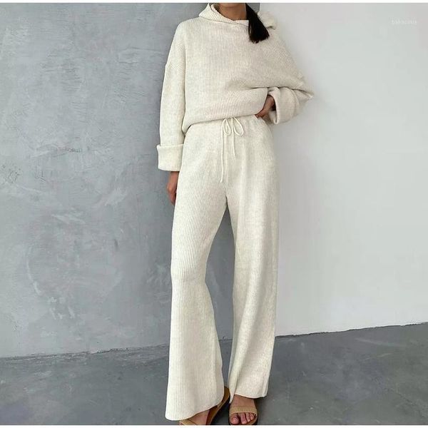 

knitted women's tracksuit drawstring front big pocket 2 piece set sweatshirt+pants suit female spring autumn loose sports sets1, Gray